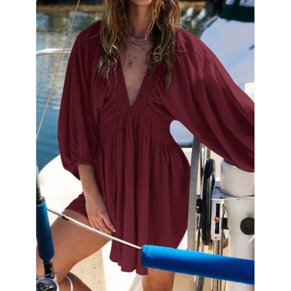 Dresses & Skirts - Burgundy Casual Women's Boho Elegant Mini Dress